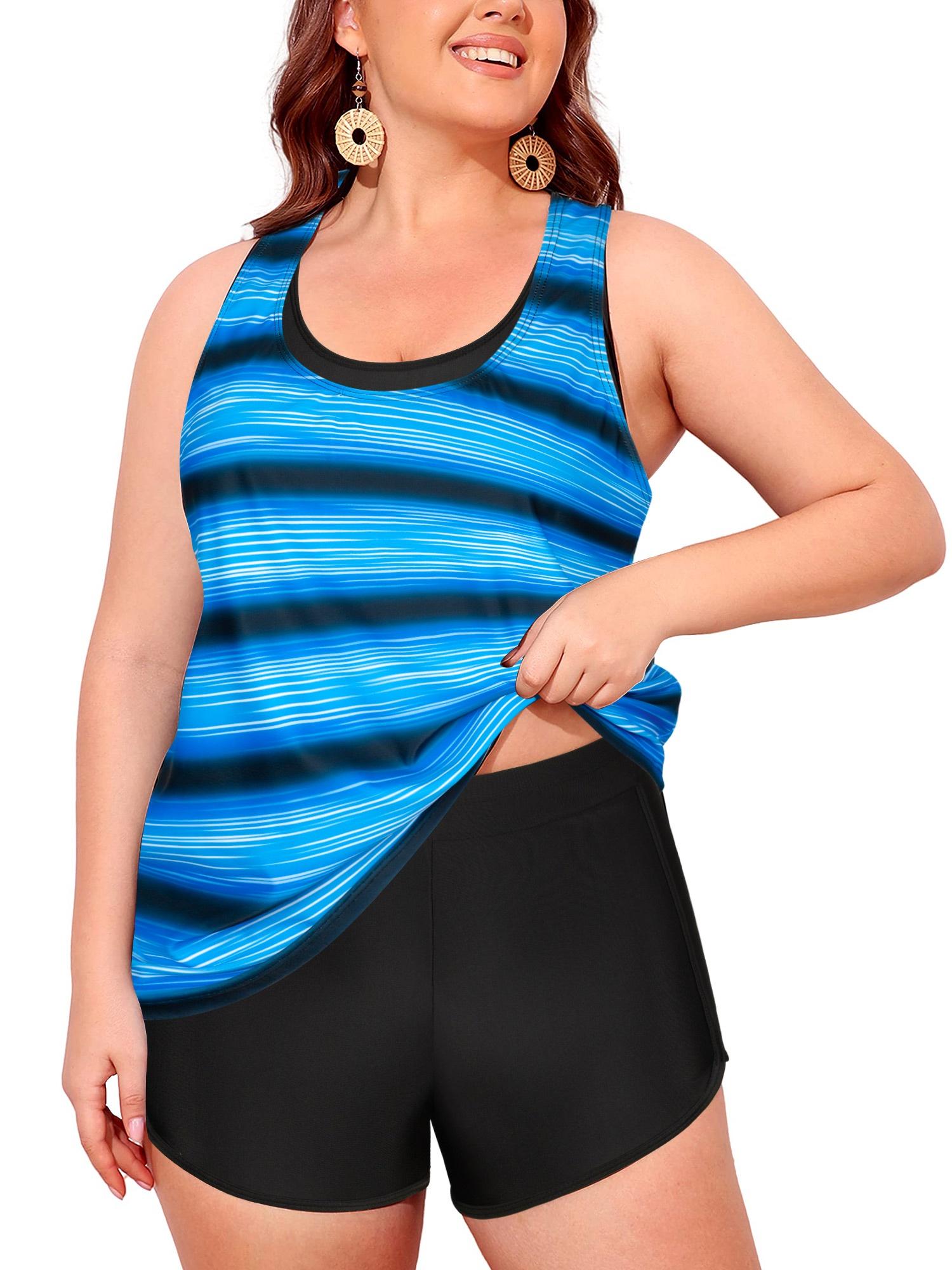 Rivelino 3 Piece Tankini Swimsuits for Women Plus Size Athletic Bathing Suit Tummy Control Swimwears